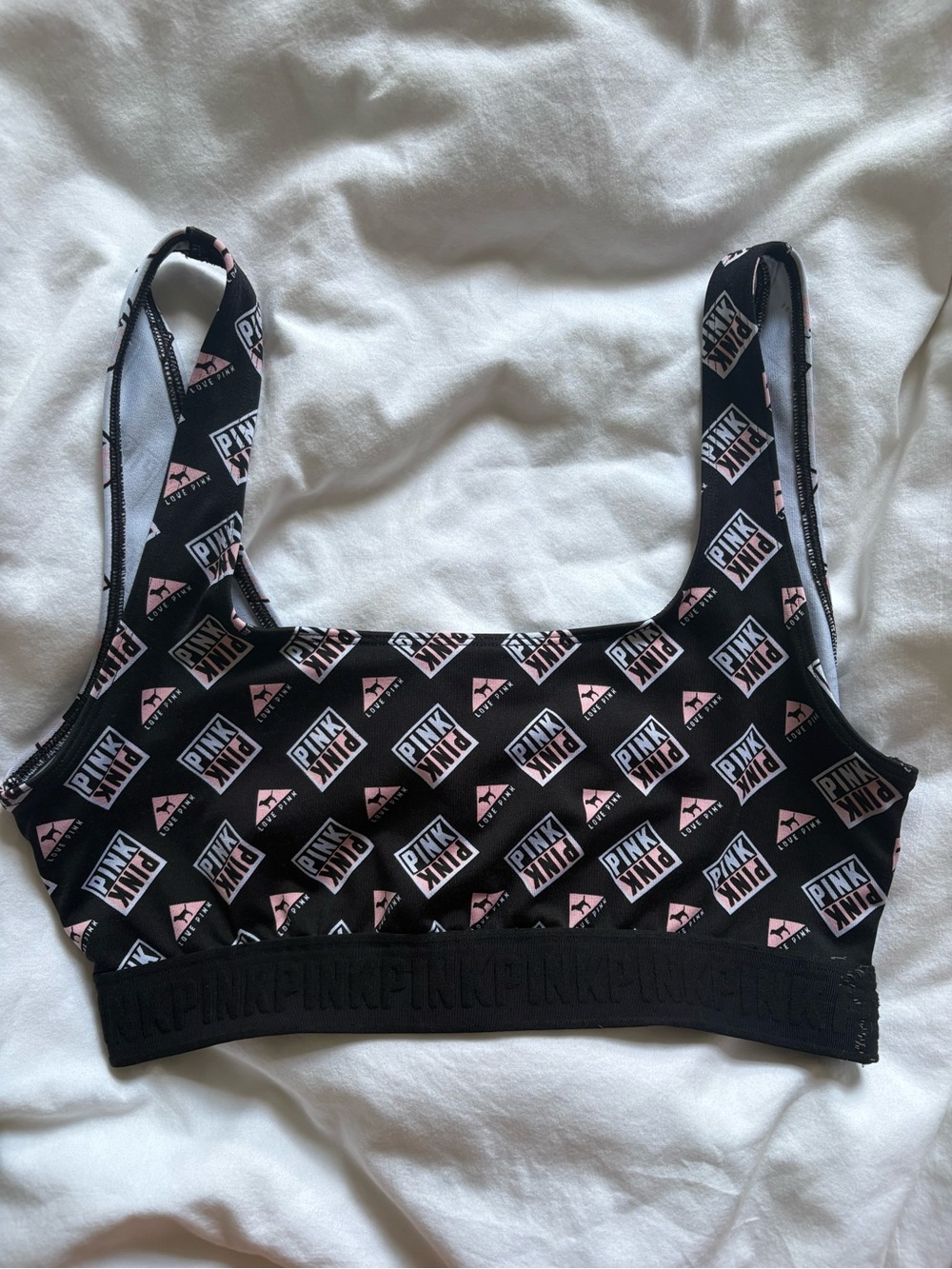 Vintage PINK Victoria's Secret Black Logo Print Scoop Bralette with Pink Accents